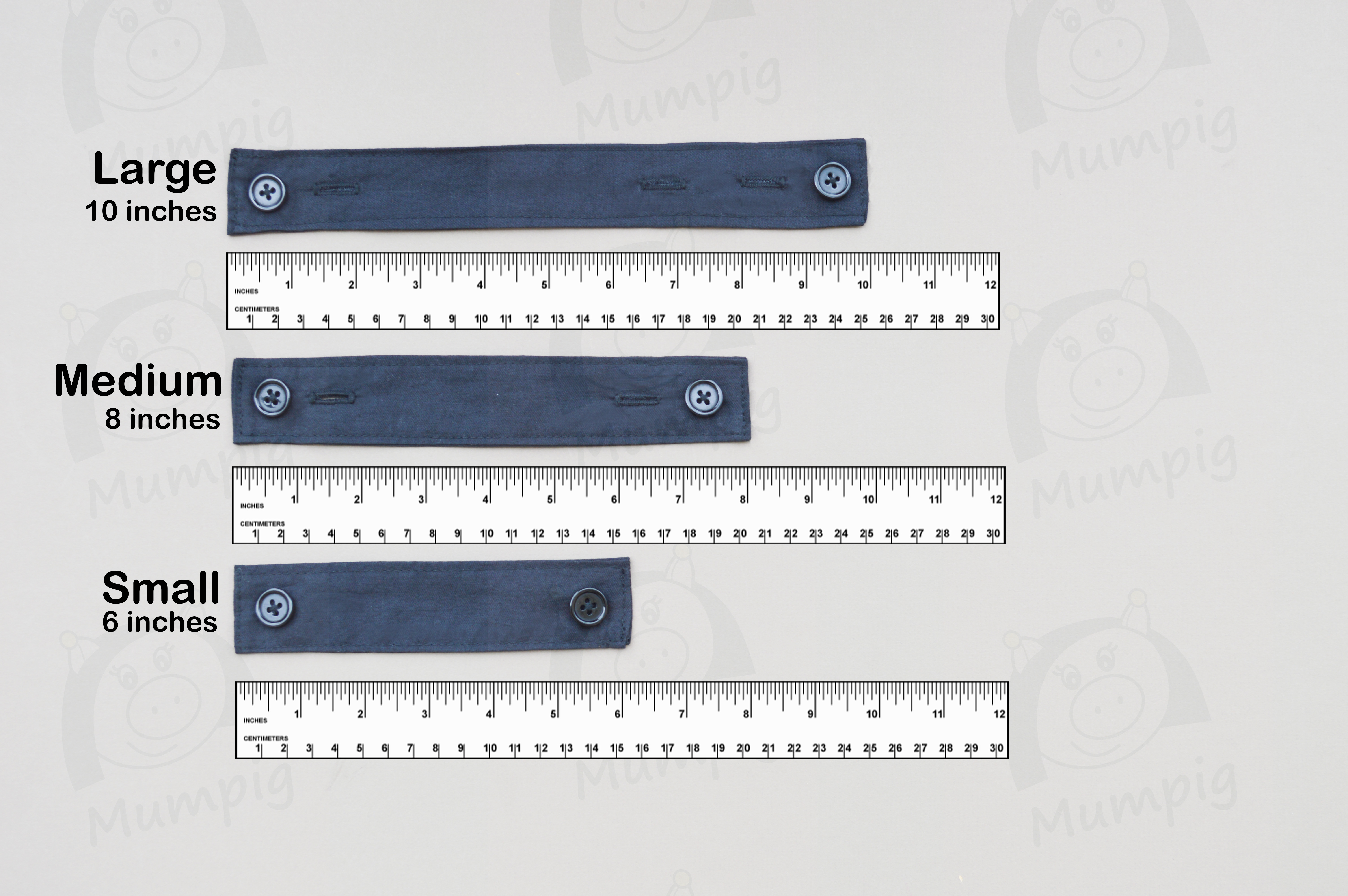 Graphic image of earsavers laid next to rulers to show size